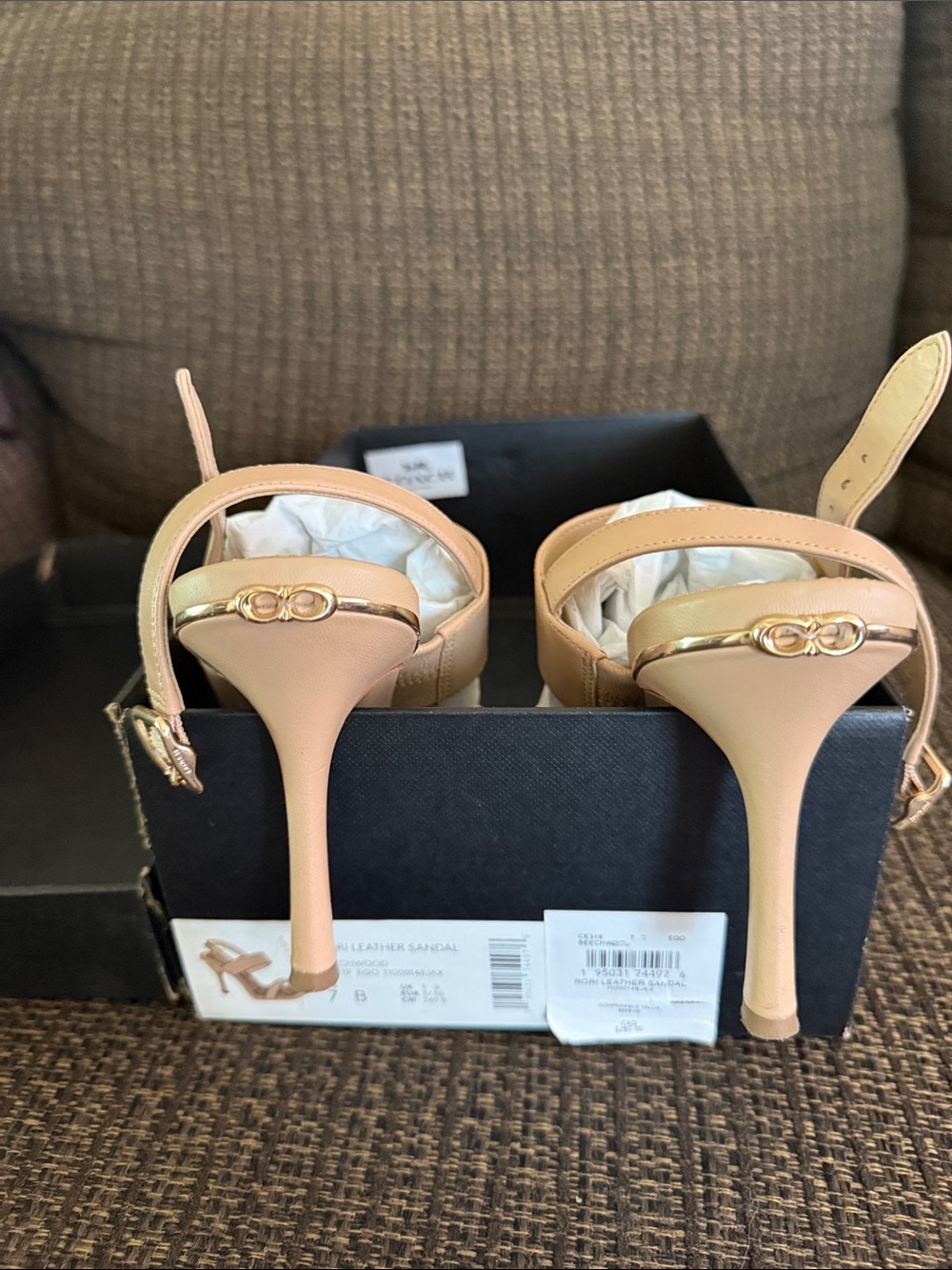 Coach Rori Leather Sandal   Beige/Tan Signature Strap High Heel Sandals - Picture 4 of 5